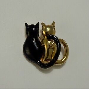 Black & Gold Cats Sitting Together Gold Tone Brooch Pin